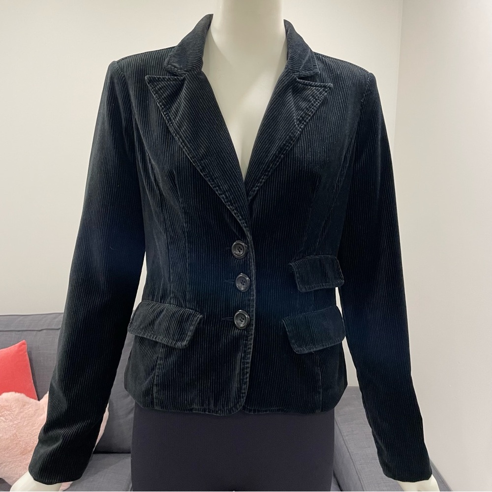 CALVIN KLEIN JEANS Soft Corduroy 3-Button Blazer Black with Grey Stripes Size M
